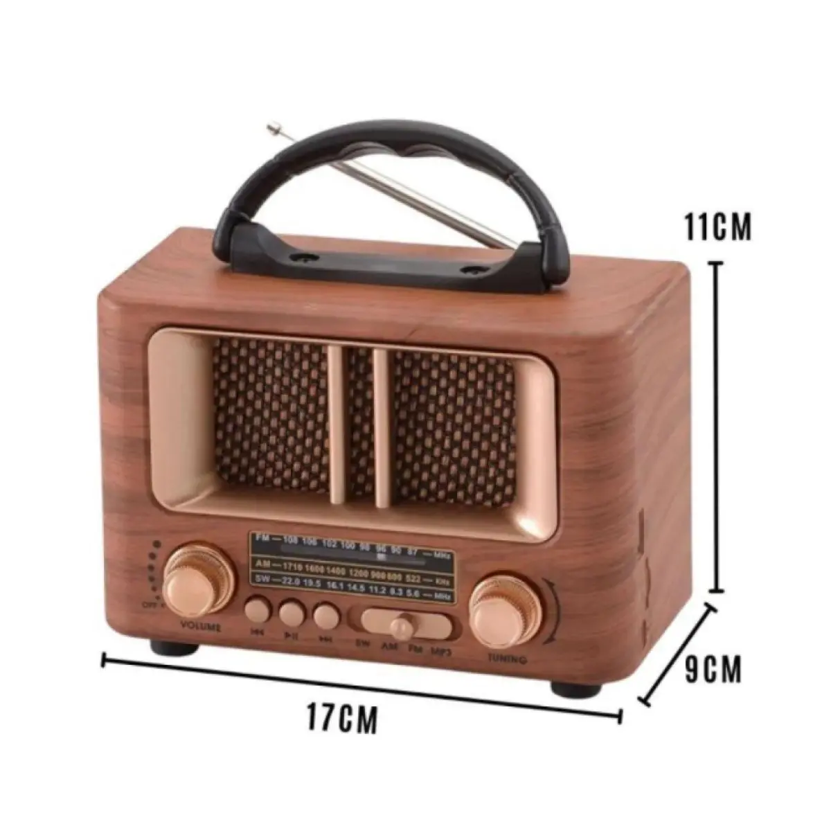 Küçük Mini Boy Retro Ahşap Tasarım Bluetooth Hoparlörlü Radyo – FM/AM Destekli, Şarjlı ve Taşınabilir Radyo NS-8108 (4745)-5