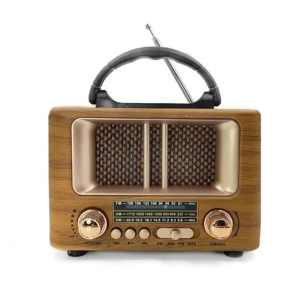 Küçük Mini Boy Retro Ahşap Tasarım Bluetooth Hoparlörlü Radyo – FM/AM Destekli, Şarjlı ve Taşınabilir Radyo NS-8108 (4745)