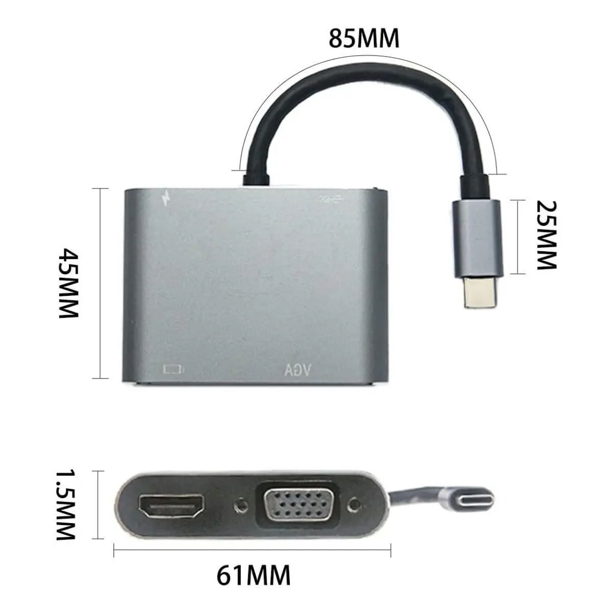 4’ü 1 Arada Type-C to Hub Dönüştürücü Adaptör – 4K Ultra HD HDMI &amp;amp; VGA Görüntü Aktarımı, PD Hızlı Şarj Destekli, USB Çoklayıcı (4745)-4