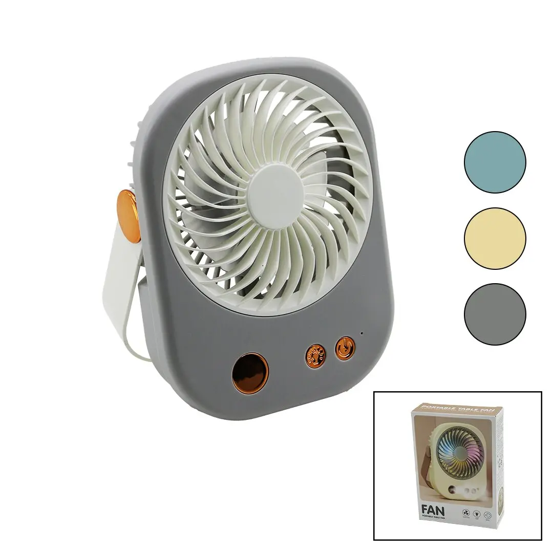 IŞIKLI MİNİ FAN MASA ÜSTÜ USB ŞARJLI 2İN1 KULP=TAŞIMA - DURUŞ 3 KADEME HIZ 15.5X12CM BJJ-565 (4745)