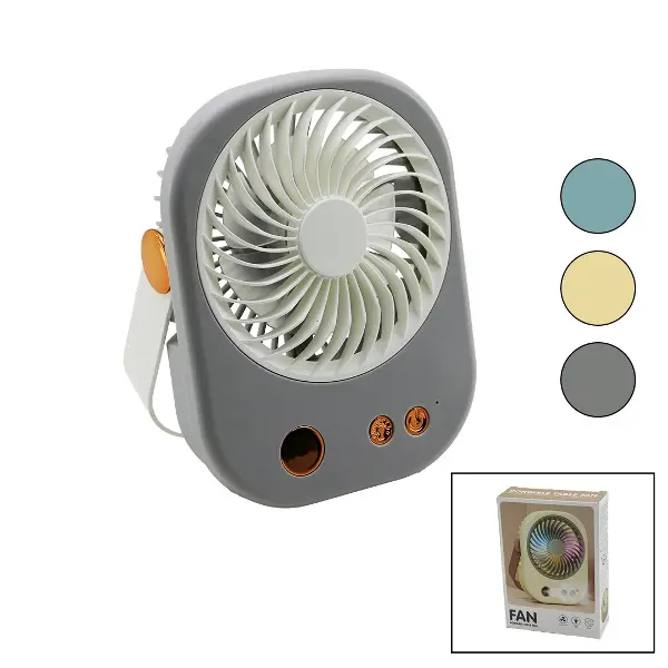 IŞIKLI MİNİ FAN MASA ÜSTÜ USB ŞARJLI 2İN1 KULP=TAŞIMA - DURUŞ 3 KADEME HIZ 15.5X12CM BJJ-565 (4745)