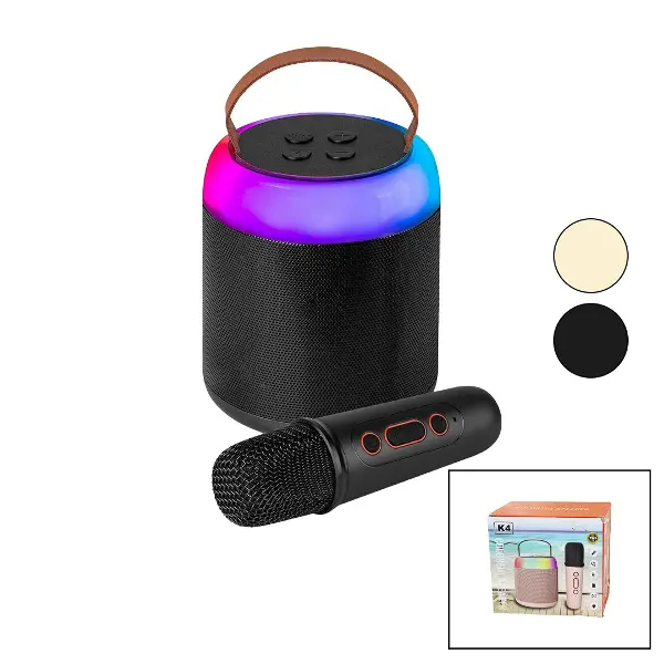 YUVARLAK KARAOKE MİKROFONLUBLUETOOTH WİRELESS HOPARLÖR - SPEAKER USB ŞARJLI - IŞIKLI (4745)