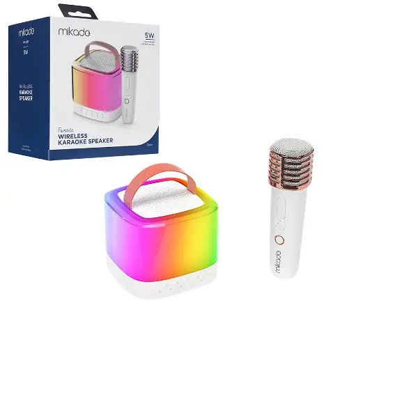BEYAZ KARAOKE MİKROFONLU WİRELESS HOPARLÖR - SPEAKER IŞIKLI USB ŞARJLI BT - TF CARD - AUX 5W (4745)