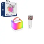 BEYAZ KARAOKE MİKROFONLU WİRELESS HOPARLÖR - SPEAKER IŞIKLI USB ŞARJLI BT - TF CARD - AUX 5W (4745)-1