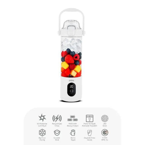 ŞARJLI TAŞINABİLİR SMOOTHİE BLENDER 700MLBUZ KIRMA - ÇELİK BIÇAK MANYETİK ŞARJ 150W 4500mAh SHB-7504 (4745)