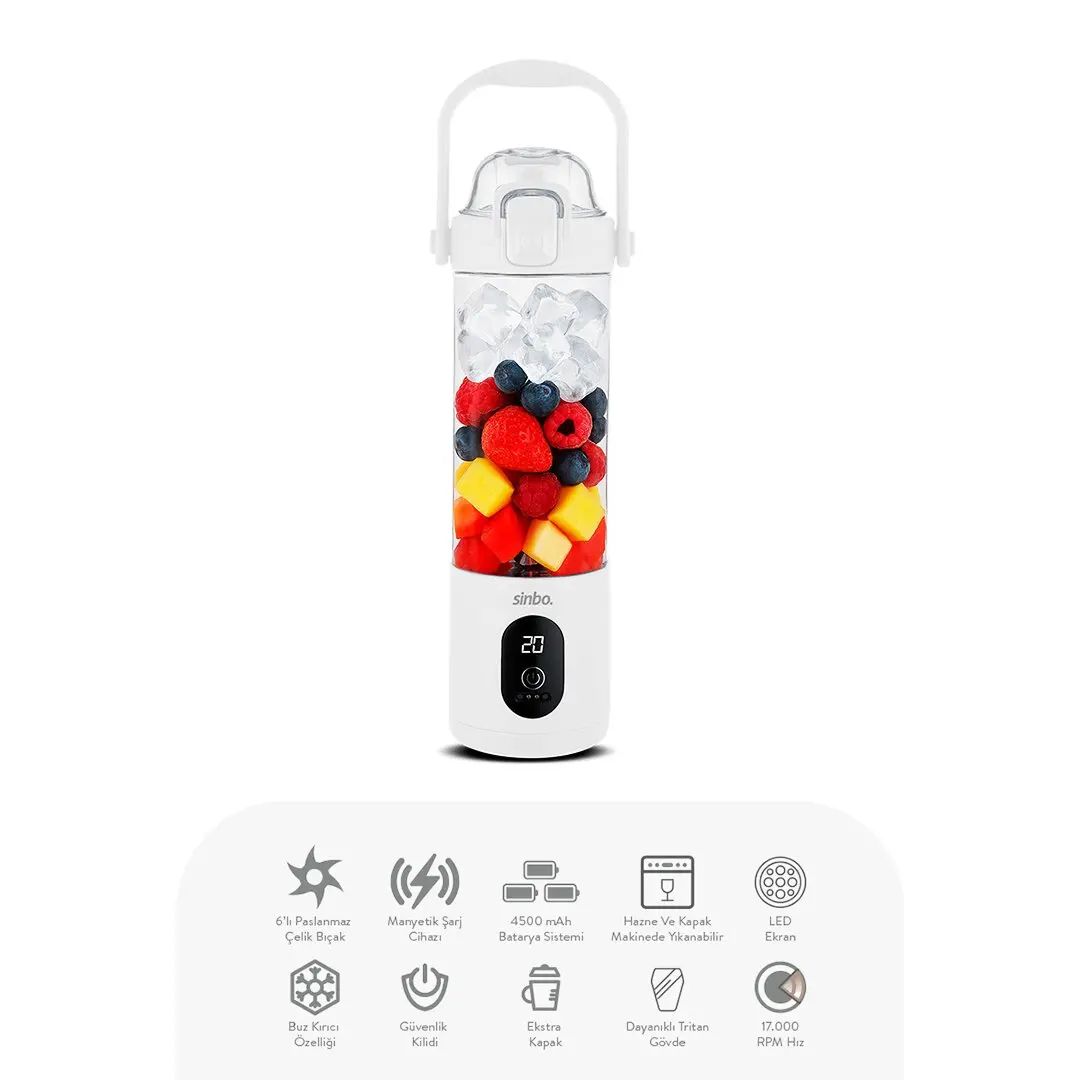 ŞARJLI TAŞINABİLİR SMOOTHİE BLENDER 700MLBUZ KIRMA - ÇELİK BIÇAK MANYETİK ŞARJ 150W 4500mAh SHB-7504 (4745)
