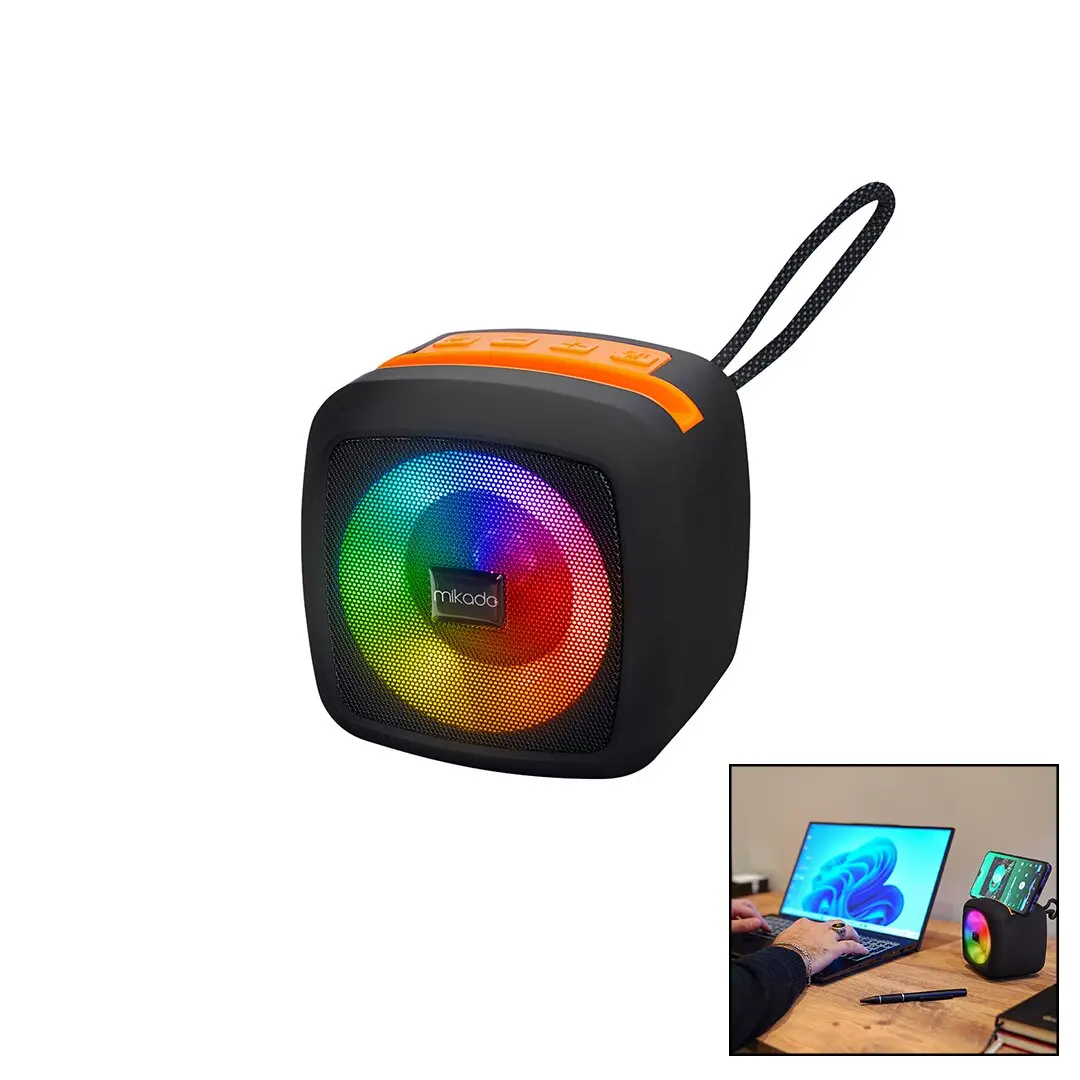 SİYAH KABLOSUZ HOPARLÖR - SPEAKER TAŞINABİLİR IŞIKLI USB ŞARJLI BT - TF CARD 10 MT MENZİL 1200mAH PİL - 5W (4745)