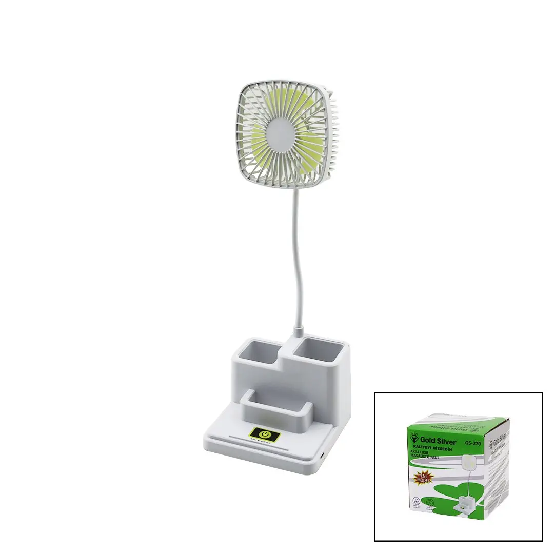 KALEMLİKLİ MASAÜSTÜ VANTİLATÖR USB ŞARJLI FAN:8.9CM- AKROBAT AYAK=23CM+KALEMLİK:36.5CM TELEFONLUK GS-270 (4745)