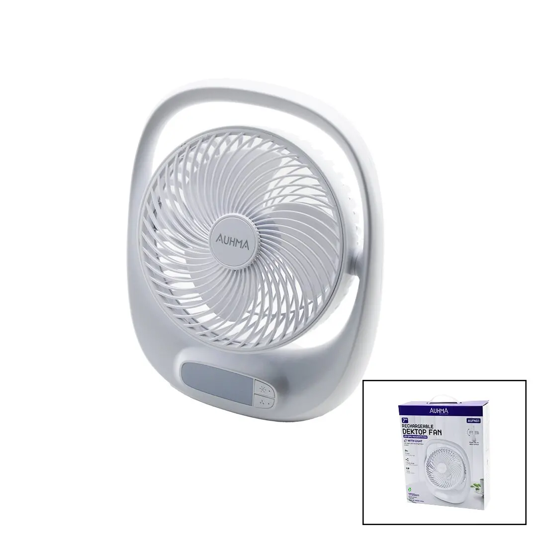 USB 7 İNÇ- 20CM MASA ÜSTÜ FAN VANTİLATÖR IŞIKLI 5W 180 DERECE 3 KADEME HIZ - 3 PERVANE STAND=24.8X30.5X8CM AUFN-01 (4745)
