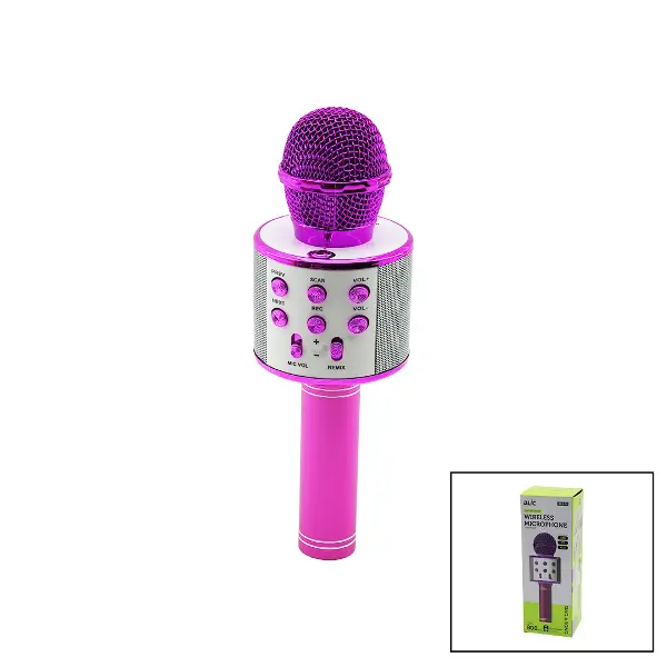 WİRELESS MİKROFON KARAOKE - HOPARLÖR USB ŞARJLI USB - TF - AUX RENKLİ KROM KAPLAMA PİL:800mAh - DC 5V BLS-25 (4745)