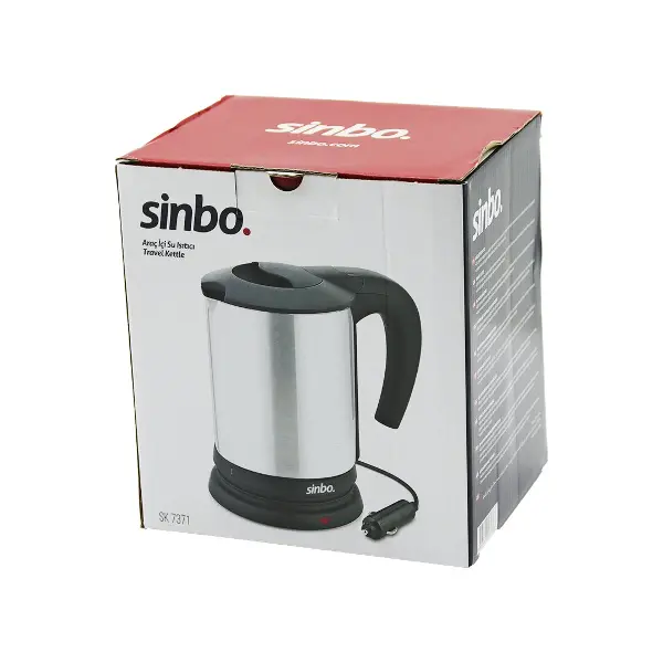 SİNBO SK-7371 12V ARAÇ İÇİ KETTLE PASLANMAZ ÇELİK SU ISITICISI 0.8LT 120W ÇAKMAKLIK FİŞLİ PLASTİK KAPAK - KULP (4745)