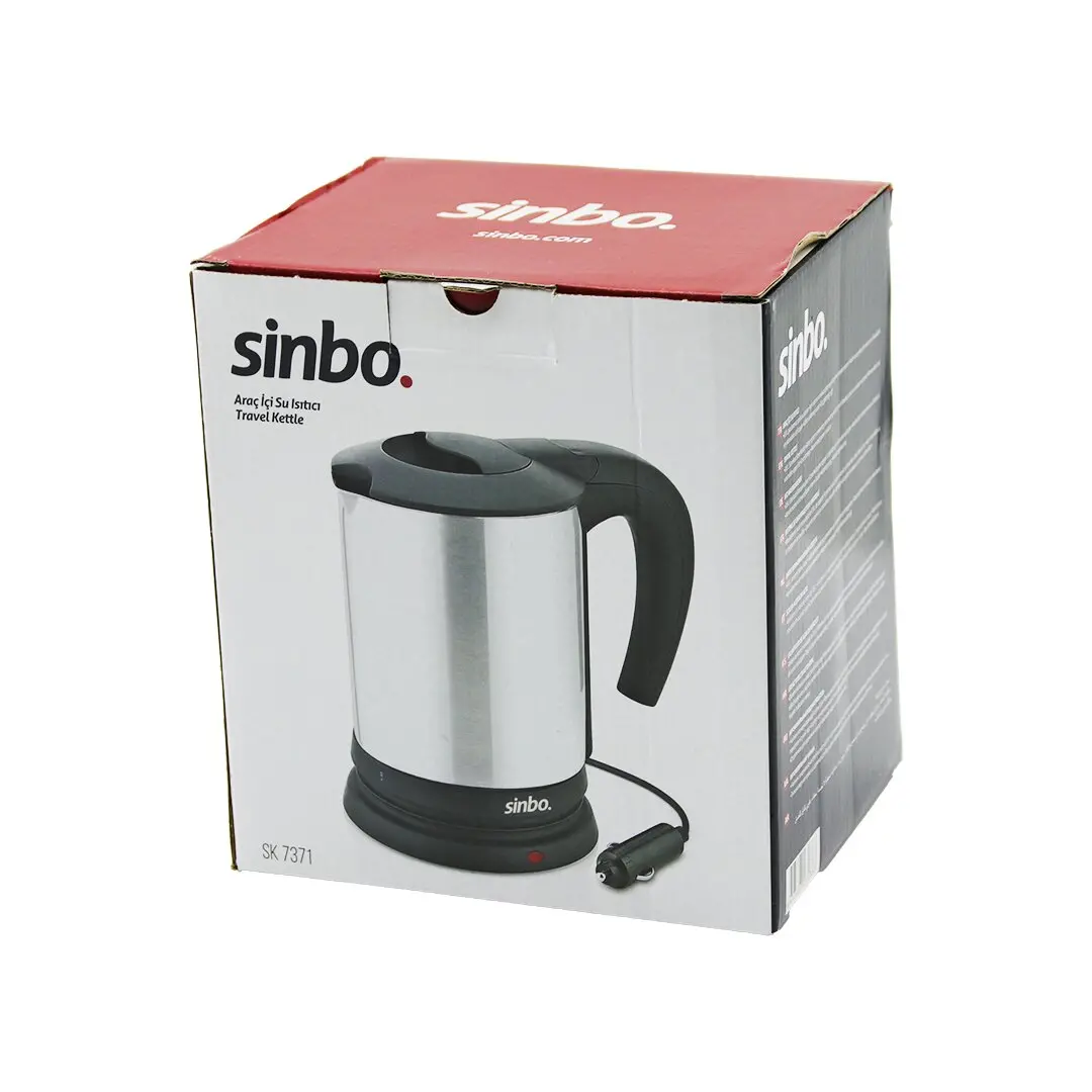 SİNBO SK-7371  12V  ARAÇ İÇİ KETTLE  PASLANMAZ ÇELİK  SU ISITICISI  0.8LT   120W   ÇAKMAKLIK FİŞLİ   PLASTİK KAPAK - KULP (4745)