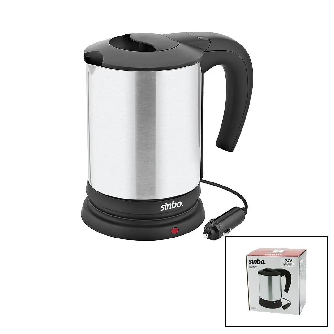 SİNBO SK-8034 24V ARAÇ İÇİ KETTLE PASLANMAZ ÇELİK SU ISITICISI 0.8LT  200W  ÇAKMAKLIK FİŞLİ  PLASTİK KAPAK - KULP (4745)