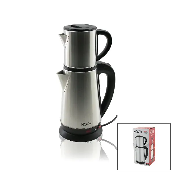 ELEKTRİKLİ ÇAY MAKİNESİ ÇAYCI SET 1.8LT SU ISITICI PLS.+ 0.8LT DEMLİK ÇELİK TABAN 1800W 360 DERECE GÖVDE HK-509 (4745)