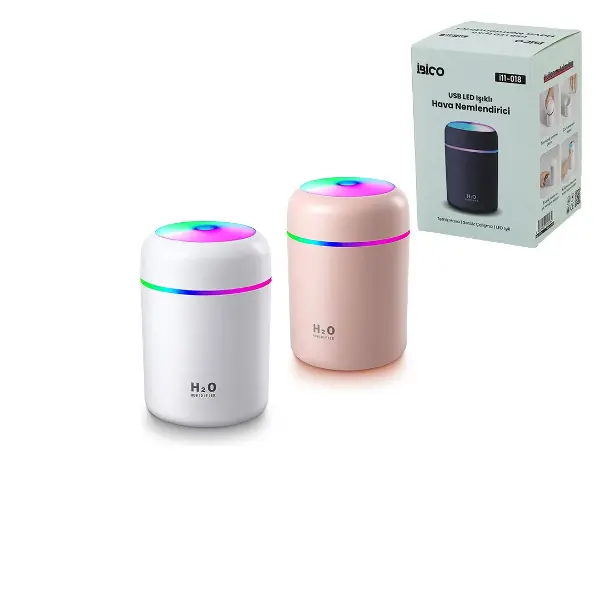 KLASİK 300ML H2O MİNİ USB ŞARJ- IŞIKLI HAVA NEMLENDİRİCİ - BUHAR MAKİNE - KOKU GİDERİCİ HERHANGİ BİR RENK GÖNDERİLİR (4745)