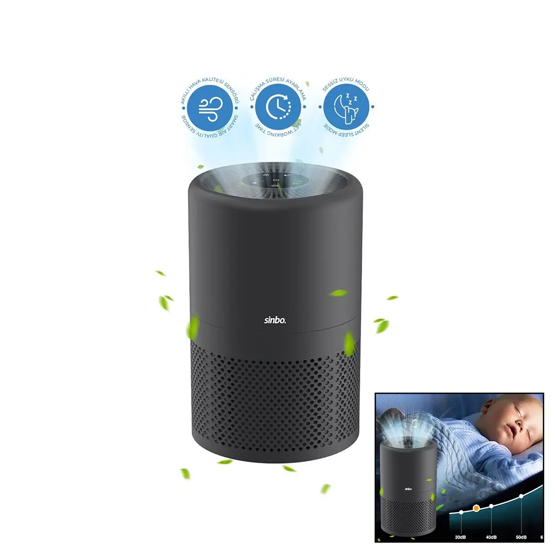 GRİ HAVA TEMİZLEME CİHAZI OTOMATİK FAN 3 KADEME FİLTRELEME LED AYDINLATMA SESSİZ UYKU MOD SAP-5507 (4745)