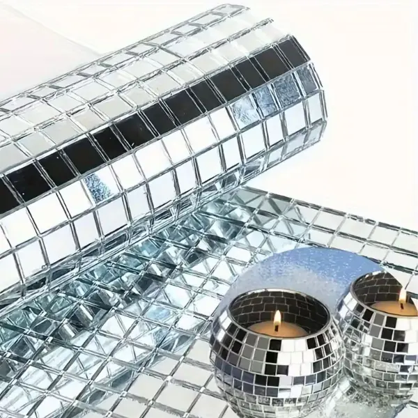 Kare Silver Cam Mozaik Fayans Çıkartmaları El İşi Kare Cam Fayans Kendinden Yapışkanlı Aynalı Dekor Panel 30x30 Cm (4745)
