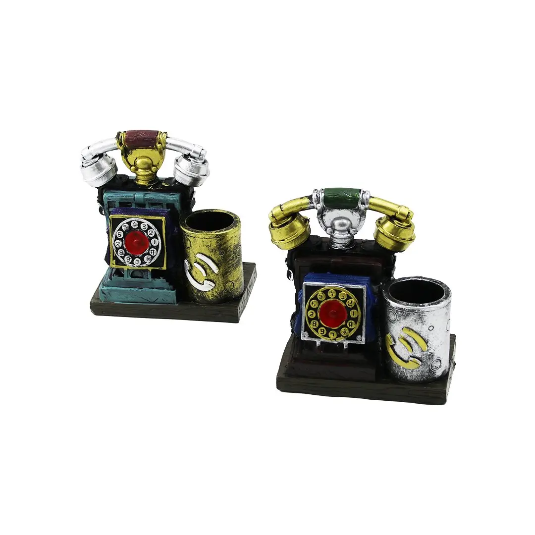 ANKESÖRLÜ TELEFON VİNTAGE DEKORATİF BİBLO - RENKLİ KALEMLİK 12.5X10X6.5CM REÇİNE (4745)