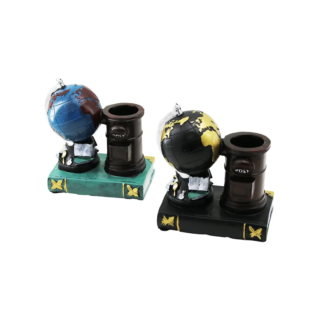 DÜNYA - KİTAP VİNTAGE DEKORATİF BİBLO - KALEMLİK RENKLİ 15X13.5X8CM REÇİNE (4745)