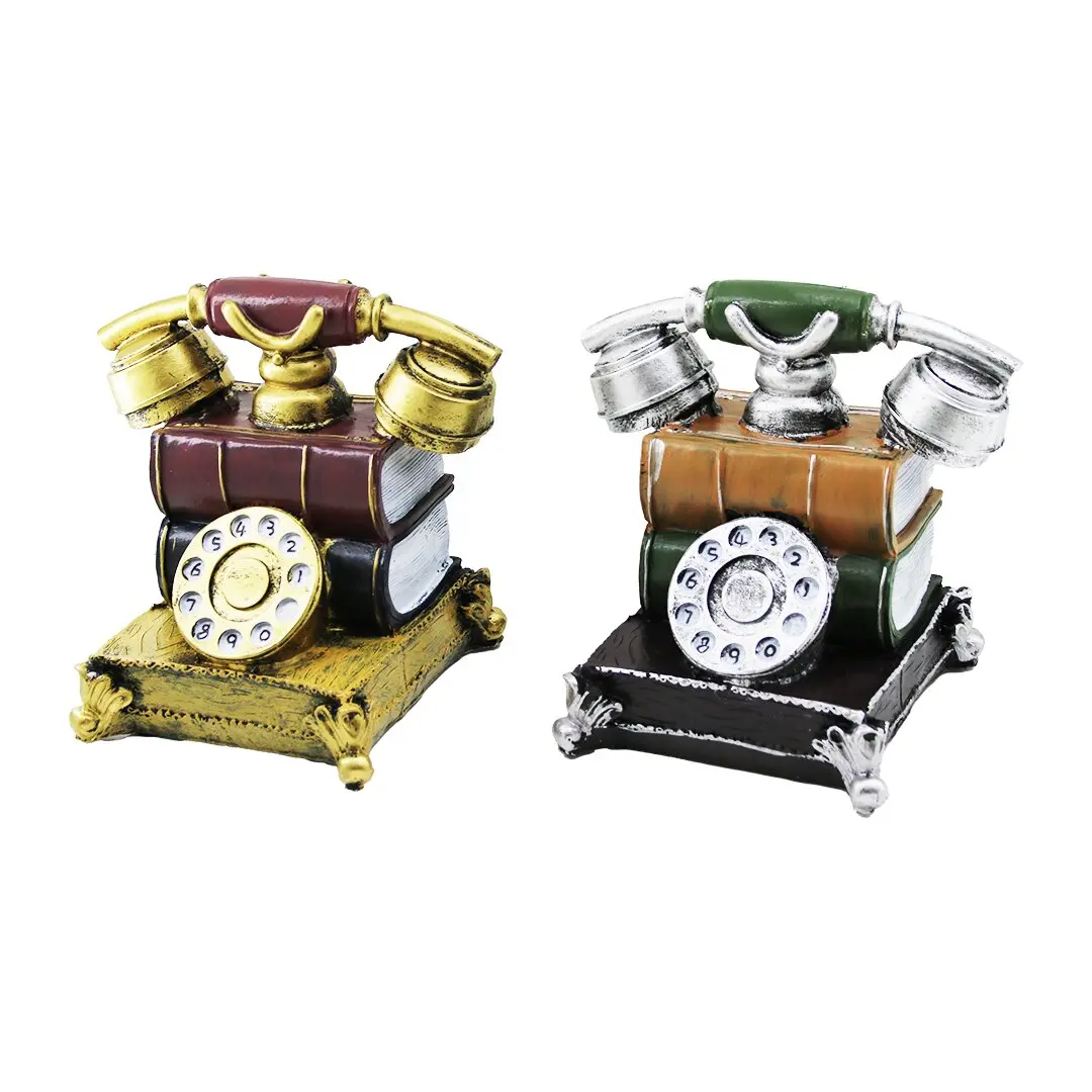 ANKESÖRLÜ TELEFON VİNTAGE DEKORATİF BİBLO - KUMBARA RENKLİ 15.5X15.5X10CM REÇİNE (4745)