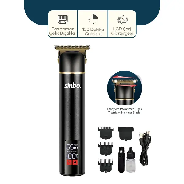 USB ŞARJLI - LCD GÖSTERGELİ SAÇ - SAKAL KESME TRAŞ MAKİNESİ ALÜMİNYUM ALAŞIMLI GÖVDE SHC-1907 (4745)