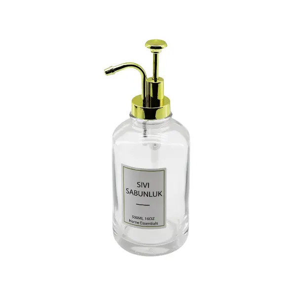 YUVARLAK CAM ŞİŞE - ŞEFFAFSIVI SABUNLUK 500ML POMPA - MUSLUK AYRIK MODEL BAŞLI (4745)