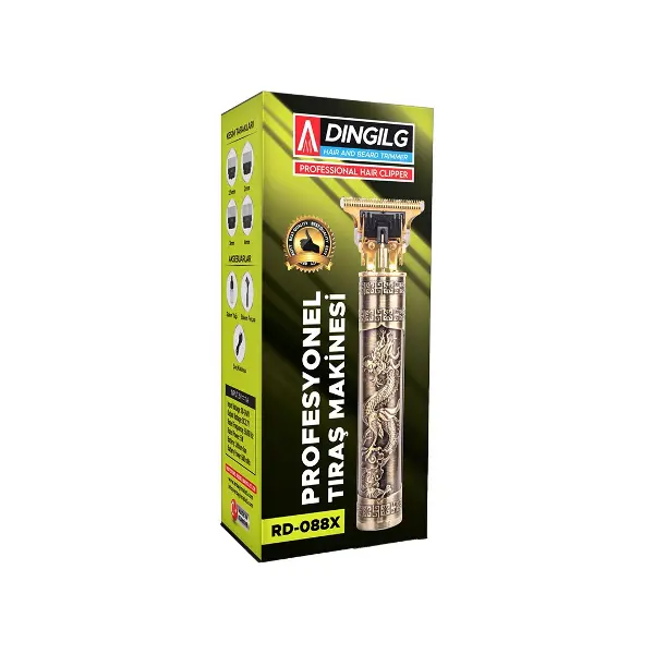 T BIÇAK BASKILI PLASTİK GÖVDE ENSE ÇİZİM - SAÇ SAKAL KESME TRAŞ MAKİNESİ USB ŞARJLI RD-088X (4745)