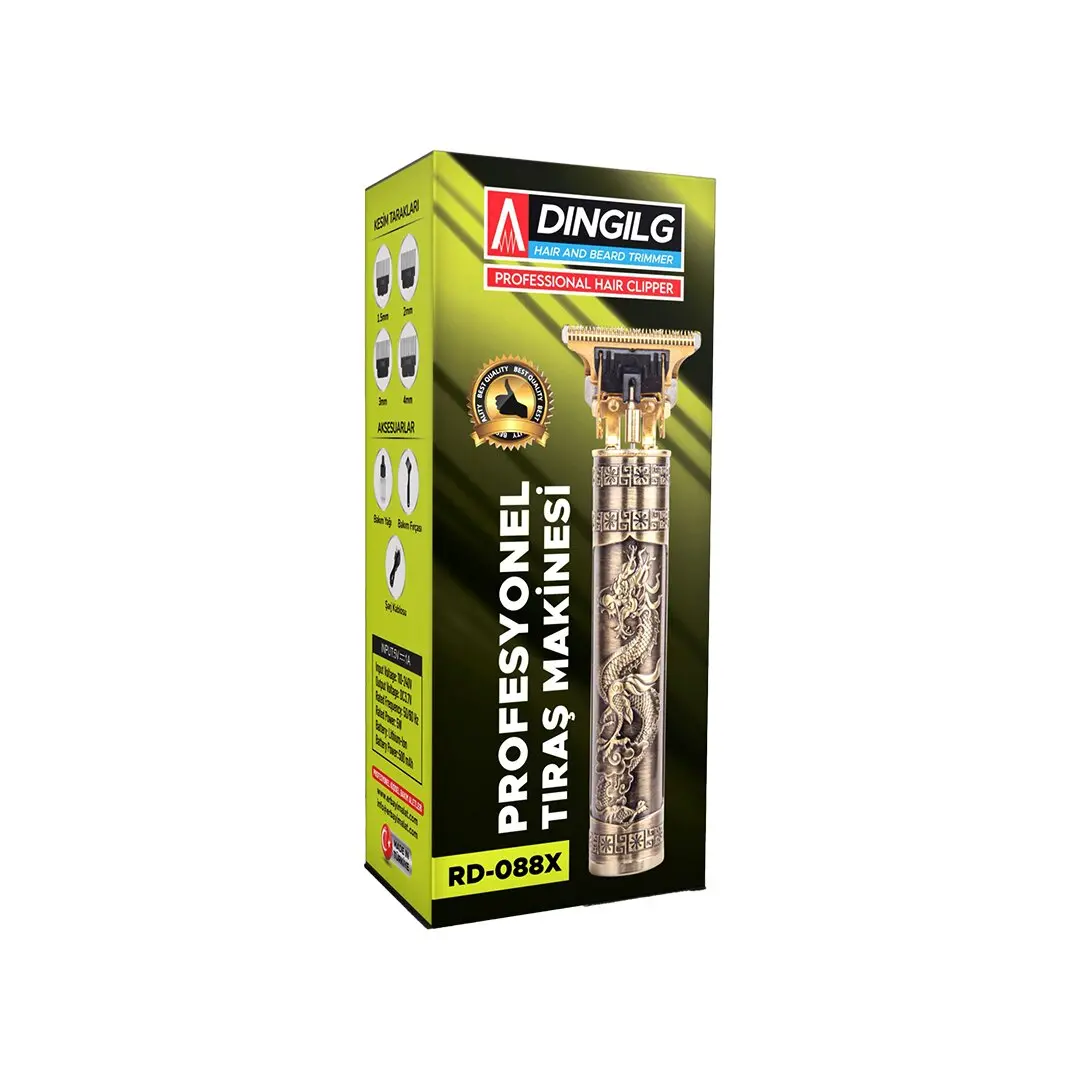 T BIÇAK BASKILI PLASTİK GÖVDE ENSE ÇİZİM - SAÇ SAKAL KESME TRAŞ MAKİNESİ USB ŞARJLI RD-088X (4745)