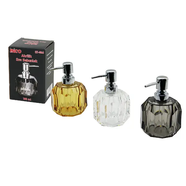 TOMBUL YUVARLAK - PRİZMA  ŞEFFAF - RENKLİ   AKRİLİK - MİKA KRİSTAL  SIVI SABUNLUK  180ML (4745)