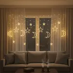 Ay ve Yıldız Figürlü Kumandalı 12 Sarkıtlı 120 LED Dekor Işık – Dekoratif Ortam ve Masaüstü Aydınlatması (4745)-1