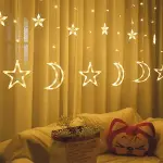 Ay ve Yıldız Figürlü Kumandalı 12 Sarkıtlı 120 LED Dekor Işık – Dekoratif Ortam ve Masaüstü Aydınlatması (4745)-3