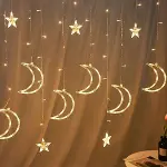 Ay ve Yıldız Figürlü Kumandalı 12 Sarkıtlı 120 LED Dekor Işık – Dekoratif Ortam ve Masaüstü Aydınlatması (4745)-5