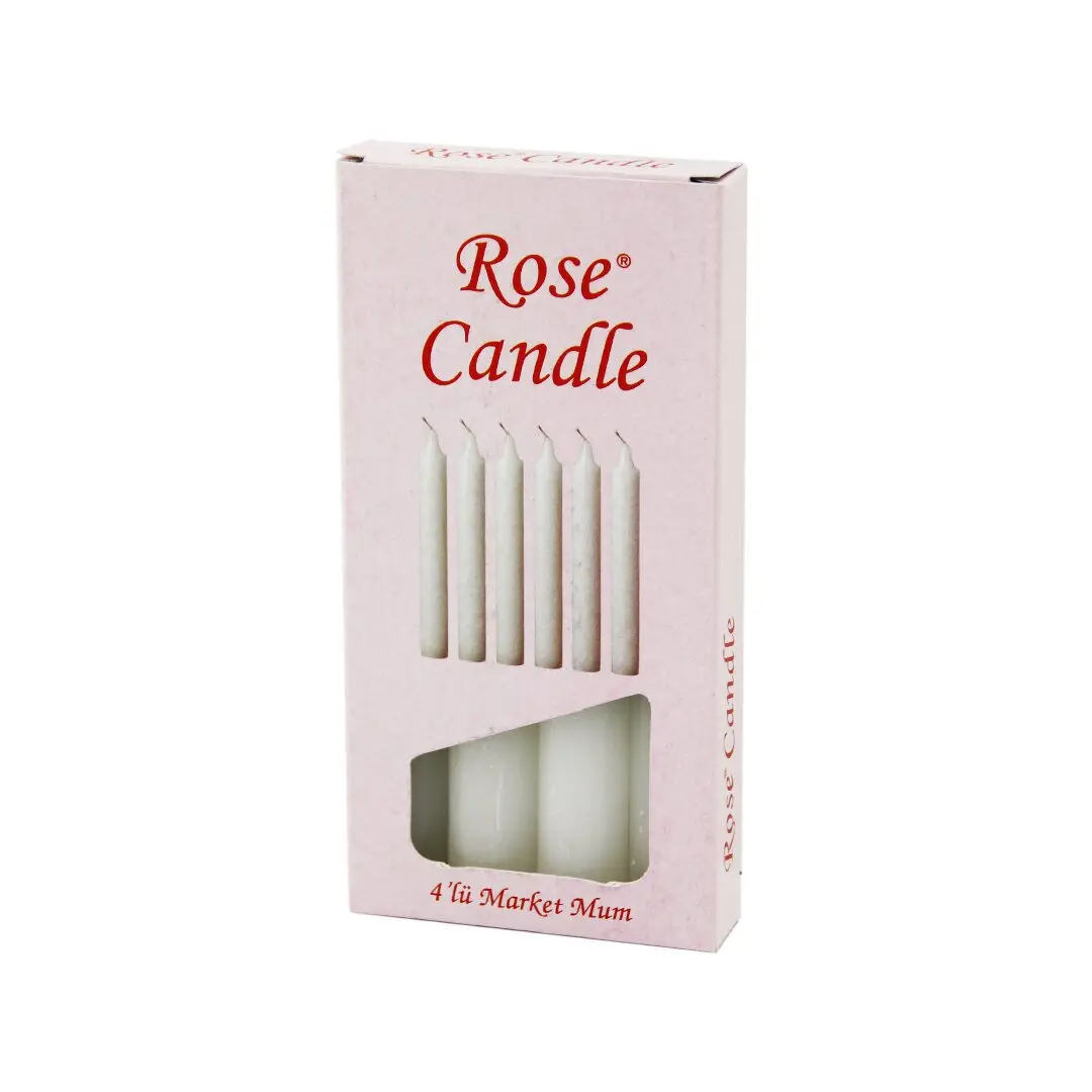 4PCS - KALIN   ÇAP=2CM - UZUNLUK=15CM     BEYAZ KLASİK  MARKET MUM (4745)