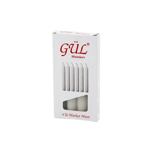4PCS - İNCE   ÇAP=1.6CM - UZUNLUK=12CM   BEYAZ KLASİK  MARKET MUM (4745)