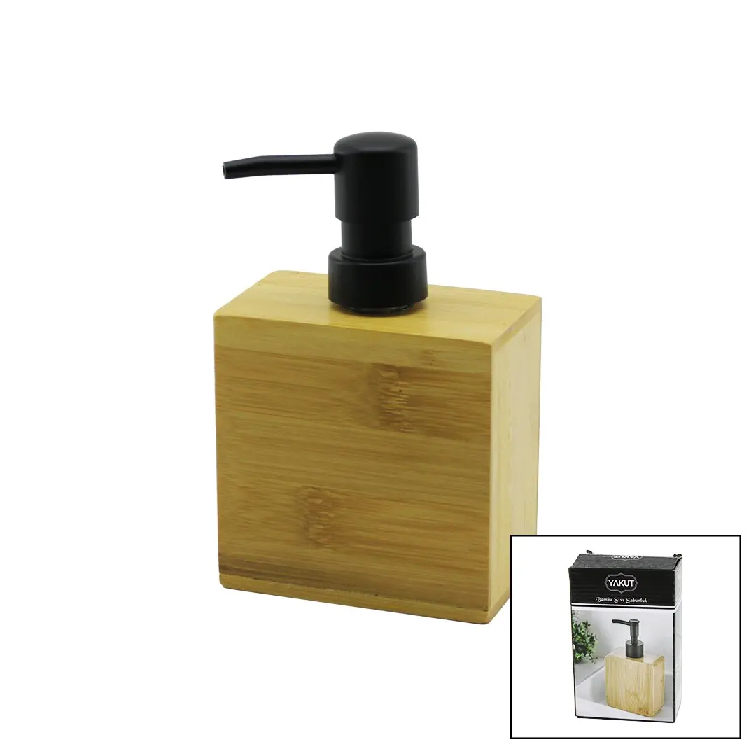 DİKDÖRTGEN  AHŞAP BAMBU SIVI SABUNLUK  SİYAH PLASTİK POMPA   5.8 X 9.9CM - Y: 10CM (4745)