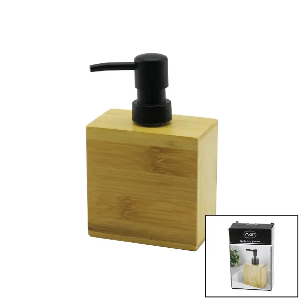 DİKDÖRTGEN AHŞAP BAMBU SIVI SABUNLUK SİYAH PLASTİK POMPA 5.8 X 9.9CM - Y: 10CM (4745)