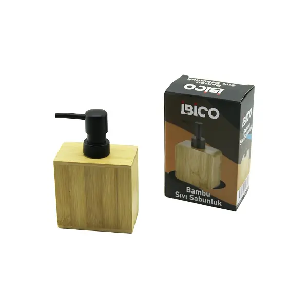 DİKDÖRTGEN AHŞAP BAMBU SIVI SABUNLUK SİYAH PLASTİK POMPA  5.8 X 9.9CM - Y: 10CM (4745)