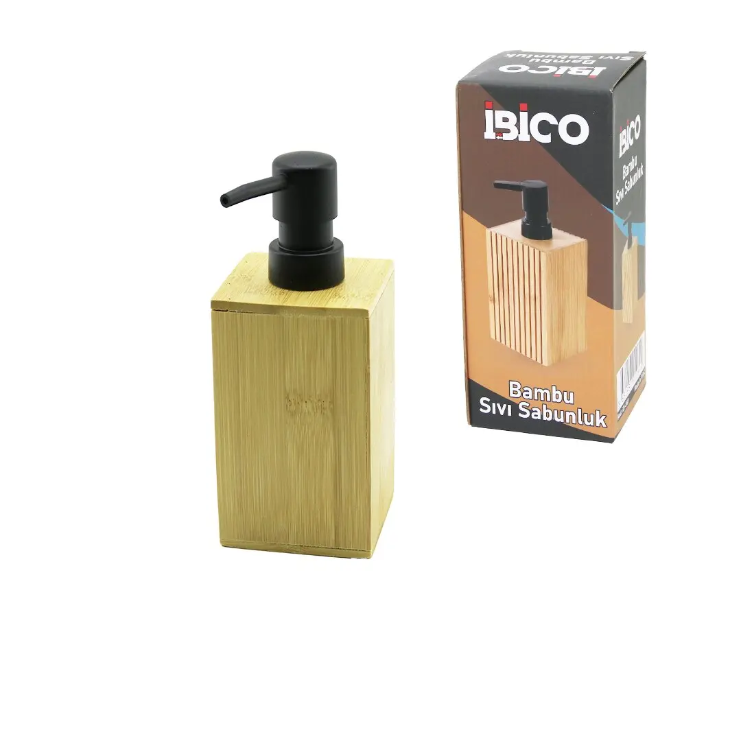 KARE AHŞAP BAMBU SIVI SABUNLUK SİYAH PLASTİK POMPA ÇAP: 7CM - Y: 11.5CM (4745)