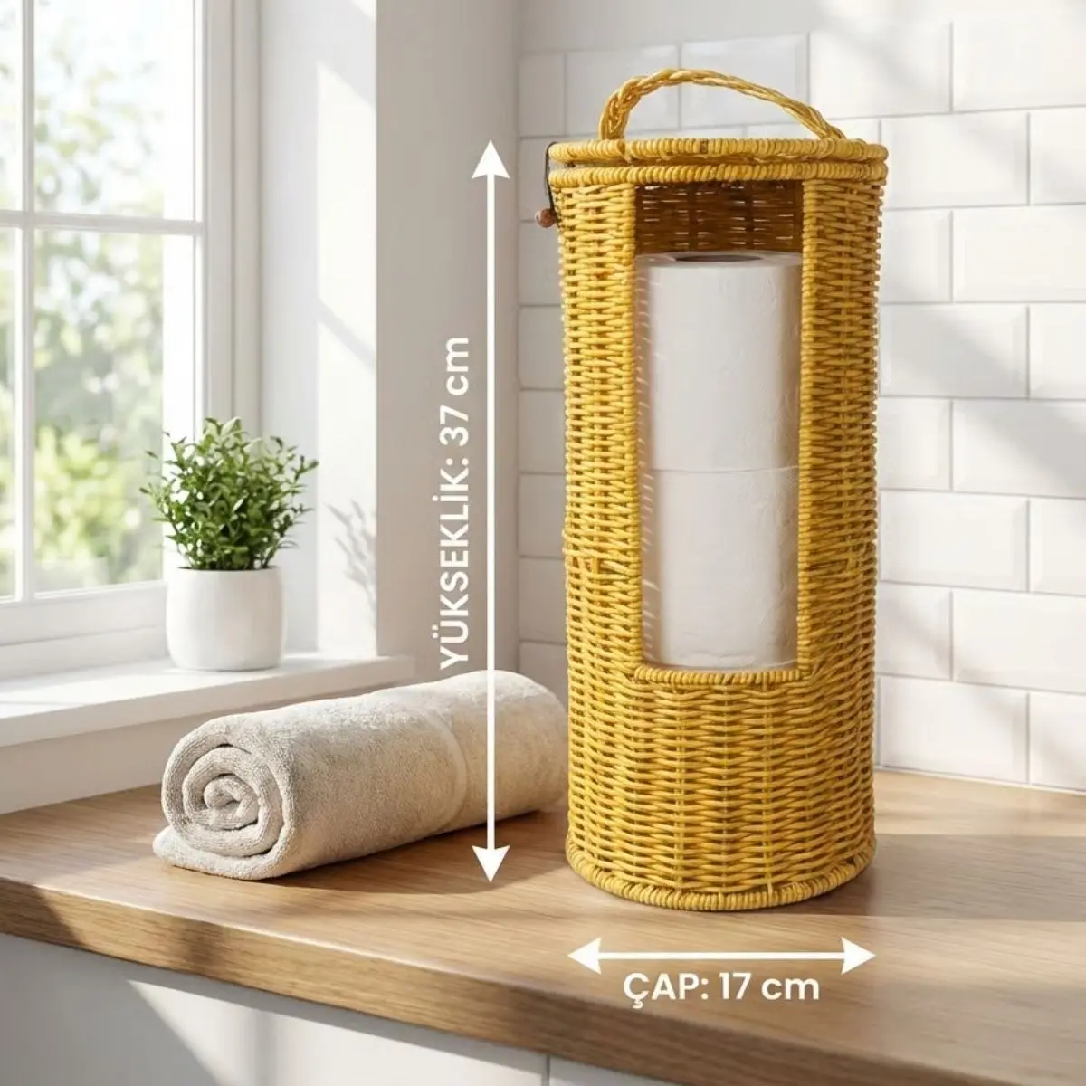 Askılı Plastik Rattan Tuvalet Kâğıdı Standı – Hasır Görünümlü, Kapaklı, Yedekli WC Kâğıtlık, Banyo ve Tuvalet İçin Dekoratif Organizer (4745)-5