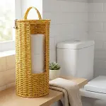 Askılı Plastik Rattan Tuvalet Kâğıdı Standı – Hasır Görünümlü, Kapaklı, Yedekli WC Kâğıtlık, Banyo ve Tuvalet İçin Dekoratif Organizer (4745)-1