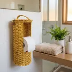 Askılı Plastik Rattan Tuvalet Kâğıdı Standı – Hasır Görünümlü, Kapaklı, Yedekli WC Kâğıtlık, Banyo ve Tuvalet İçin Dekoratif Organizer (4745)-4