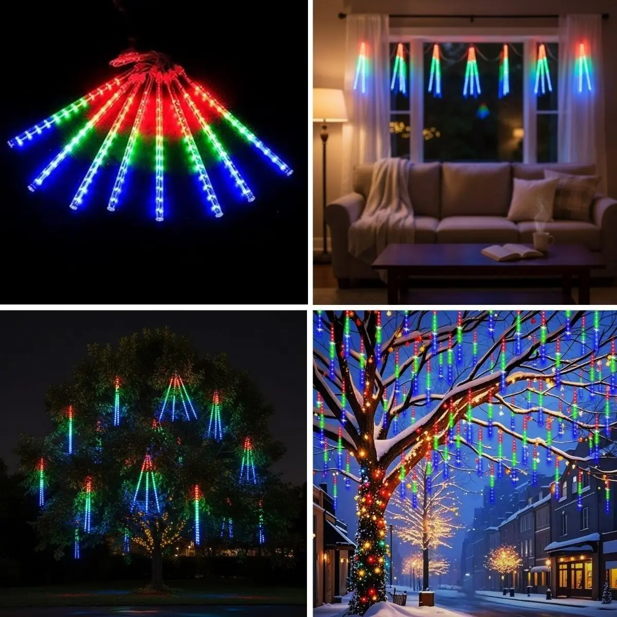 10&amp;apos;lu 45 CM Uzunluğunda Plastik Meteor 2m Kablo LED USB RGB Ağaç Işığı – Renk Değiştiren Asmalı Dekoratif Bahçe ve Dış Mekan Aydınlatması (4745)