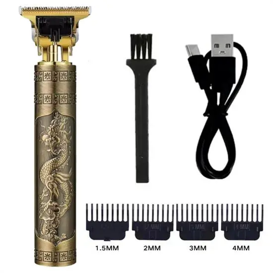 Vintage Görünümlü Güçlü 4 Farklı Başlıklı USB ŞarjlI Manuel Tıraş Makinası (4745)