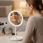 LED Işıklı Yuvarlak Makyaj Aynası – Dokunmatik Ayarlanabilir Işık Tonlu, 360 Derece Döner Masaüstü Profesyonel Makyaj ve Cilt Bakım Aynası (4745)-2