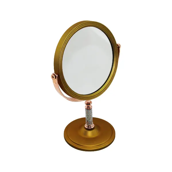 TAŞ SAPLI YUVARLAK 7 İNÇ= ÇAP:17.5CM MAKYAJ AYNASI ÇİFT TARAFLI BRONZ - GÜMÜŞ PLS.ÇERÇEVE SABİT AYAK (4745)