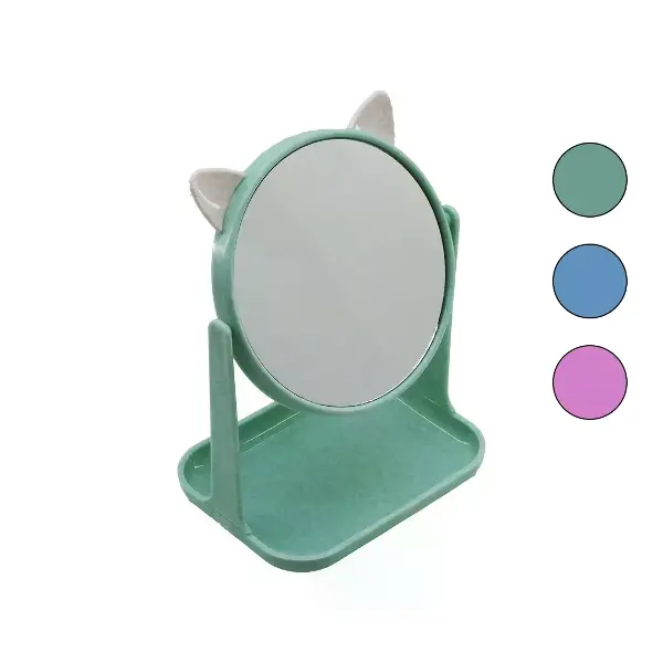 6 İNÇ  - 15CM YUVARLAK KULAKLI MAKYAJ AYNASI RENKLİ PLASTİK TAKILIK SEPETLİ=12X15.5CM (4745)
