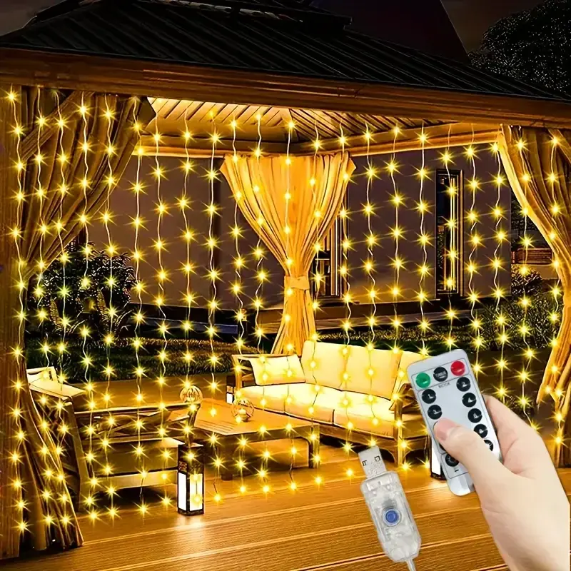 300 Ledli 10 Sarkıt Perde Led Işık-8 Fonksiyon, Uzaktan Kumandalı, 3x3 Metre (4745)