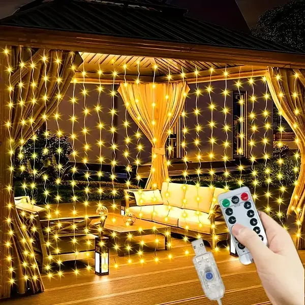 300 Ledli 10 Sarkıt Perde Led Işık-8 Fonksiyon, Uzaktan Kumandalı, 3x3 Metre (4745)