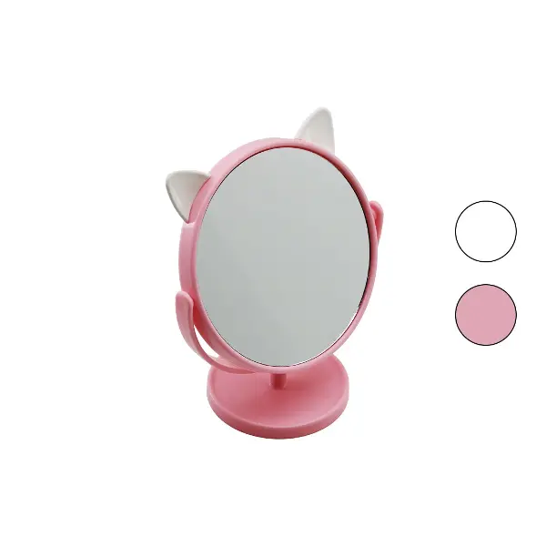6 İNÇ  - 15CM - YUVARLAK KULAKLI RENKLİ PLASTİK MAKYAJ AYNASI AYAKLI (4745)