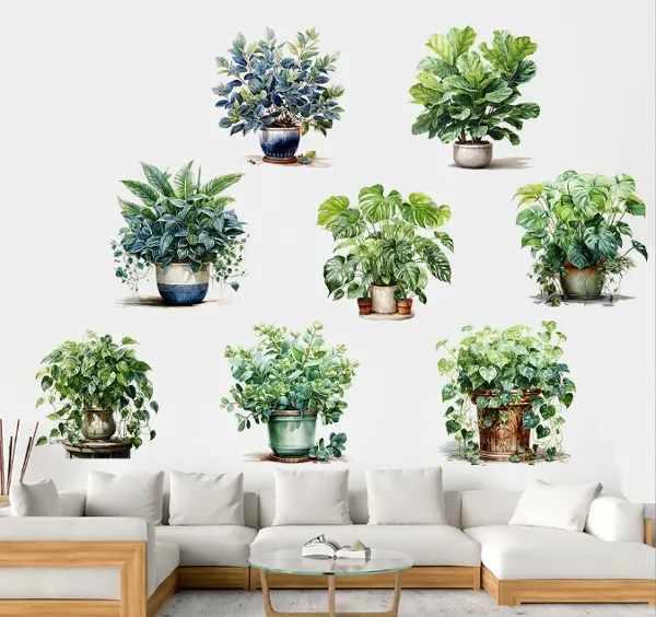 Saksılı Çiçek Tasarımlı 8li Sticker (4745)